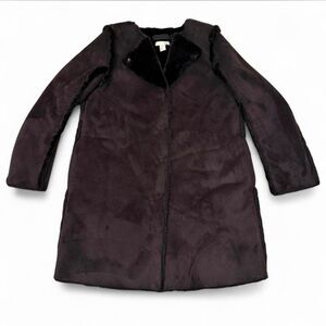 H&M Faux Suede Coat Faux Fur Trim Women’s 14 Cozy Outdoor Glam City Winter Fall